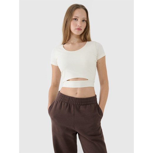 Damski t-shirt crop top 4F 4FRSS25TTSHF2695 - biały ze sklepu Sportstylestory.com w kategorii Bluzki damskie - zdjęcie 178209649