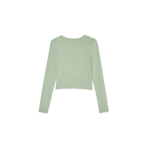Cropp - Zielona krótka koszulka longsleeve - zielony Cropp S Cropp