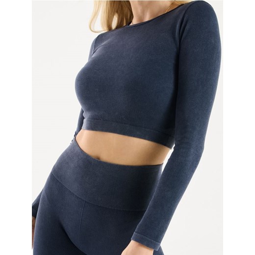 Sinsay - Crop top z długim rękawem - granatowy ze sklepu Sinsay w kategorii Bluzki damskie - zdjęcie 178217578