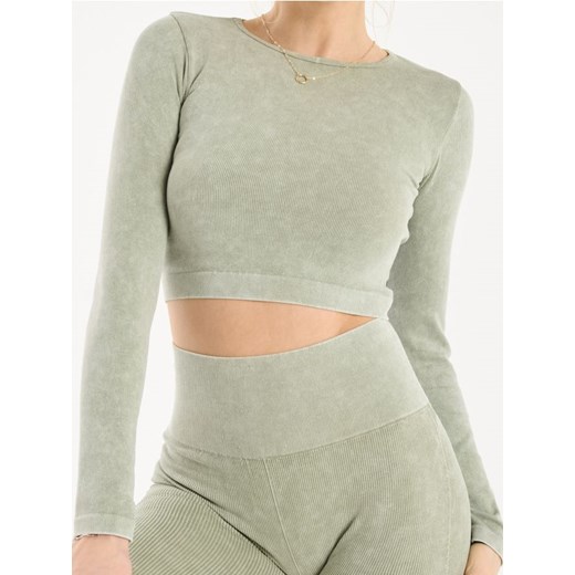 Sinsay - Crop top z długim rękawem - zielony ze sklepu Sinsay w kategorii Bluzki damskie - zdjęcie 178217579