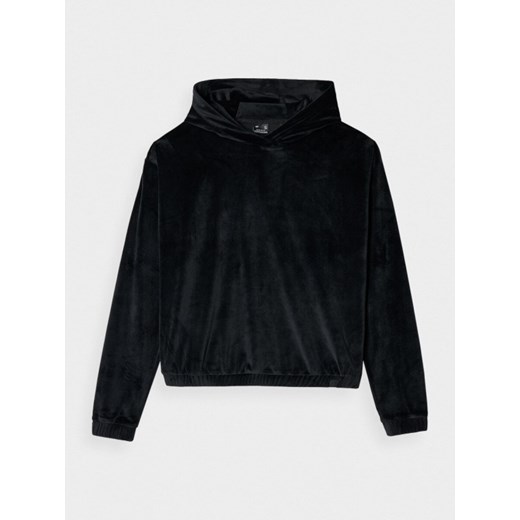 Damska bluza dresowa z weluru nierozpinana z kapturem 4F 4FRAW24TSWSF1817 - czarna ze sklepu Sportstylestory.com w kategorii Bluzy damskie - zdjęcie 178218435