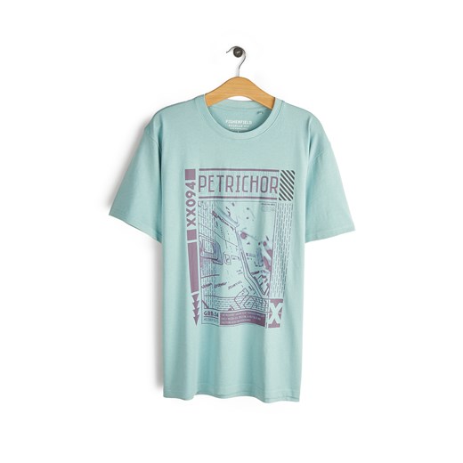 T-shirt męski niebieski Gate w nadruki z krótkimi rękawami