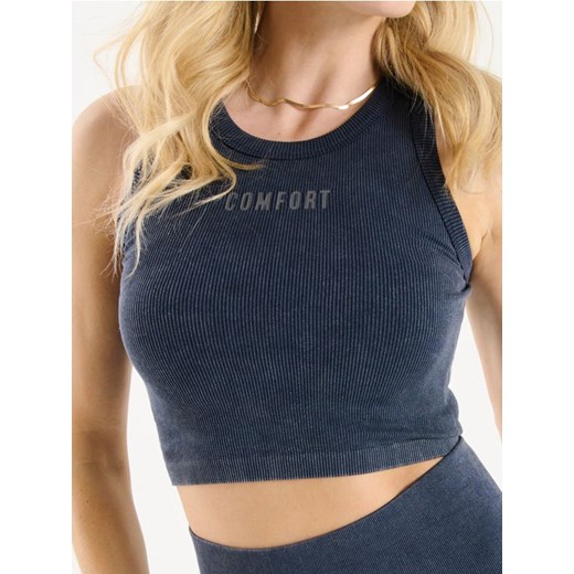 Sinsay - Prążkowany crop top z napisem - granatowy ze sklepu Sinsay w kategorii Bluzki damskie - zdjęcie 178223415