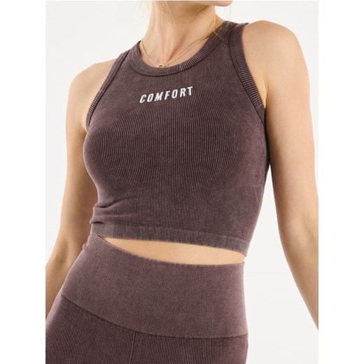 Sinsay - Prążkowany crop top z napisem - brązowy ze sklepu Sinsay w kategorii Bluzki damskie - zdjęcie 178223417