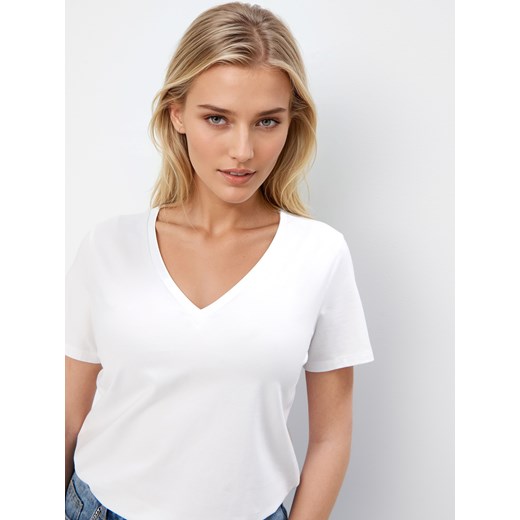 Mohito - Biały t-shirt z bawełną i wiskozą - biały Mohito S Mohito