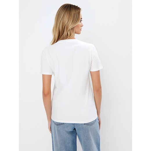Mohito - Biały t-shirt z bawełną i wiskozą - biały Mohito M Mohito