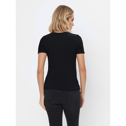 Mohito - Czarny t-shirt z wiskozą - czarny Mohito S Mohito