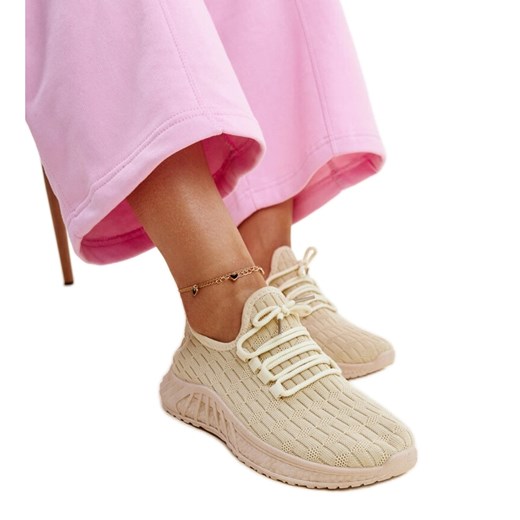 Beżowe materiałowe sneakersy Milena beżowy ze sklepu ButyModne.pl w kategorii Buty sportowe damskie - zdjęcie 178226785