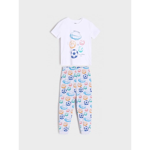 Sinsay - Bawełniana piżama dwuczęściowa ze sportowym motywem - biały Sinsay 128 Sinsay