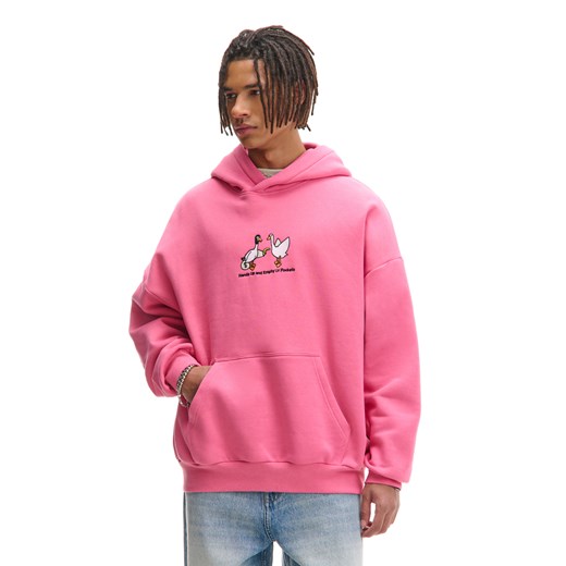 Cropp - Różowa bluza hoodie z gęsiami - różowy Cropp S Cropp