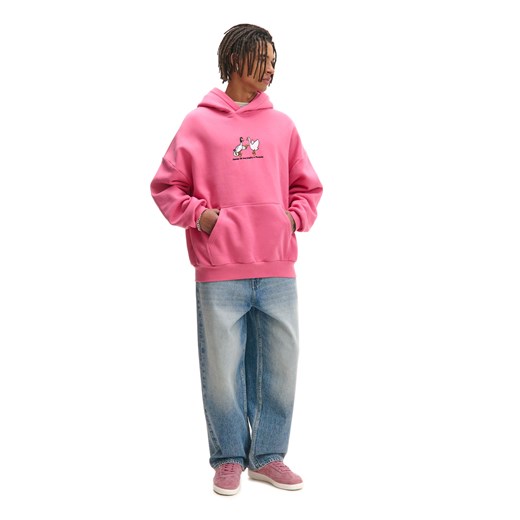 Cropp - Różowa bluza hoodie z gęsiami - różowy Cropp S Cropp