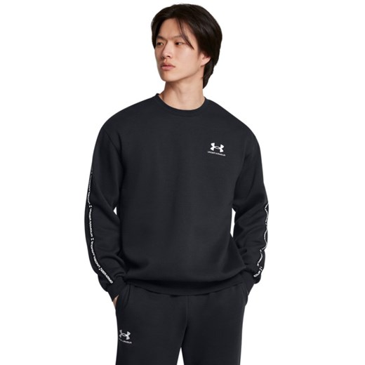 Męska bluza dresowa nierozpinana bez kaptura Under Armour UA Icon Fleece Crew Taping - czarna ze sklepu Sportstylestory.com w kategorii Bluzy męskie - zdjęcie 178253265