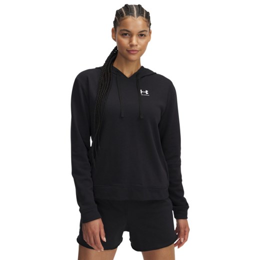 Damska bluza dresowa nierozpinana z kapturem Under Armour UA Rival Terry Hoodie - czarna ze sklepu Sportstylestory.com w kategorii Bluzy damskie - zdjęcie 178253397