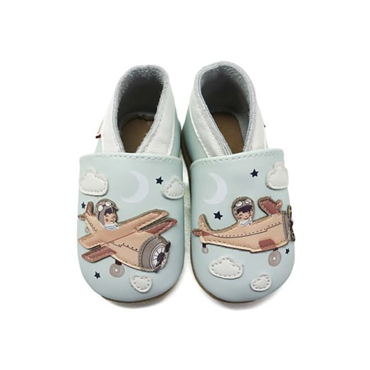 Lait et Miel Skórzane buty &quot;Aviator&quot; w kolorze błękitno-beżowym do raczkowania ze sklepu Limango Polska w kategorii Kapcie dziecięce - zdjęcie 178256075