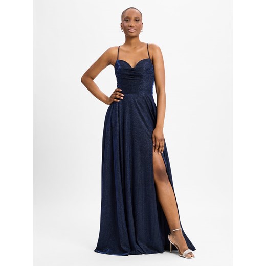 Luxuar Fashion Damska sukienka wieczorowa Kobiety Sztuczne włókno granatowy jednolity ze sklepu vangraaf w kategorii Sukienki - zdjęcie 178261439