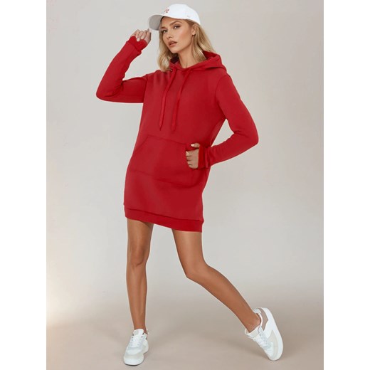Bluza damska długa z kapturem oversize TIMMY czerwona Dstreet EY2562 ze sklepu DSTREET.PL w kategorii Sukienki - zdjęcie 178264279