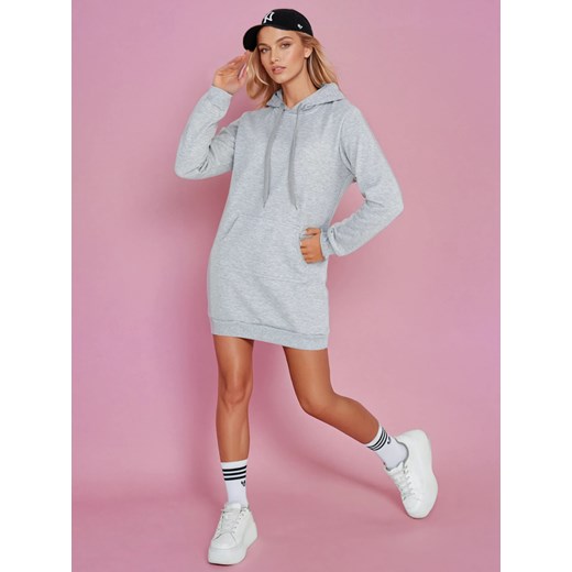 Bluza damska długa z kapturem oversize TIMMY jasnoszara Dstreet EY2559 ze sklepu DSTREET.PL w kategorii Sukienki - zdjęcie 178264286