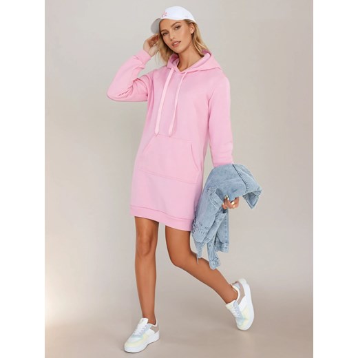 Bluza damska długa z kapturem oversize TIMMY różowa Dstreet EY2566 ze sklepu DSTREET.PL w kategorii Sukienki - zdjęcie 178264358