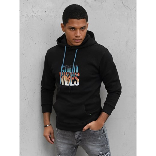 Bluza męska ocieplana z kapturem czarna Dstreet BX5377 ze sklepu DSTREET.PL w kategorii Bluzy męskie - zdjęcie 178264385
