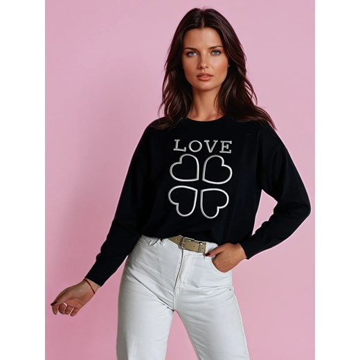 Sweter damski z nadrukiem CLOVER czarny Dstreet MY2300 ze sklepu DSTREET.PL w kategorii Swetry damskie - zdjęcie 178264388