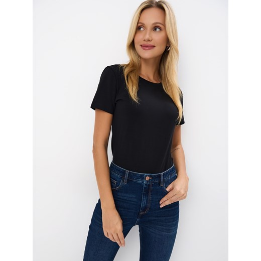 Mohito - Czarny t-shirt z bawełny - czarny ze sklepu Mohito w kategorii Bluzki damskie - zdjęcie 178266169