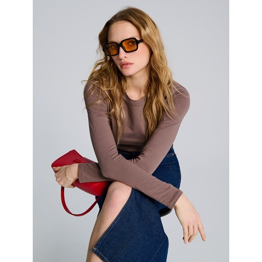 Sinsay - Koszulka z długimi rękawami w stylu basic - brązowy Sinsay L Sinsay