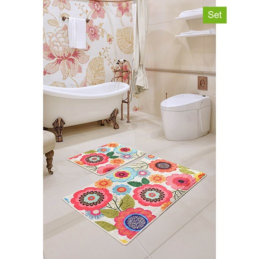 Colourful Cotton Dywaniki łazienkowe (2 szt.) &quot;Galvin&quot; w kolorze błękitno-różowym ze sklepu Limango Polska w kategorii Akcesoria łazienkowe - zdjęcie 178269859