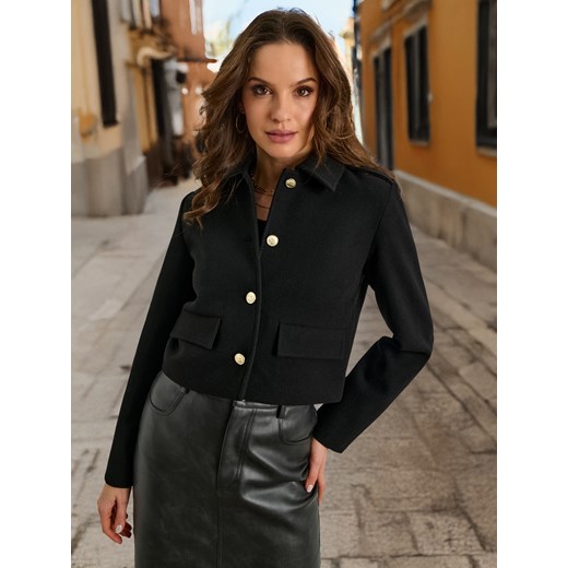 Sinsay - Krótka kurtka z kołnierzykiem - czarny Sinsay XXS Sinsay