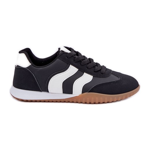 Klasyczne Sneakersy Damskie Z Eko Skóry Czarne ze sklepu ButyModne.pl w kategorii Buty sportowe damskie - zdjęcie 178274749