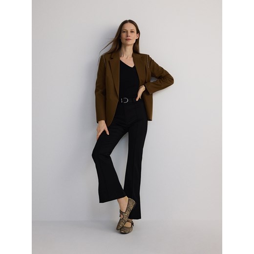 Reserved - Spodnie flare z paskiem - czarny Reserved M Reserved