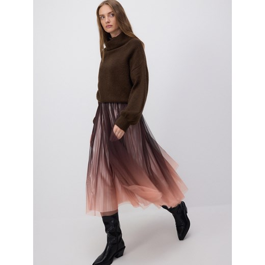 Reserved - Tiulowa spódnica midi - bordowy Reserved XS okazyjna cena Reserved