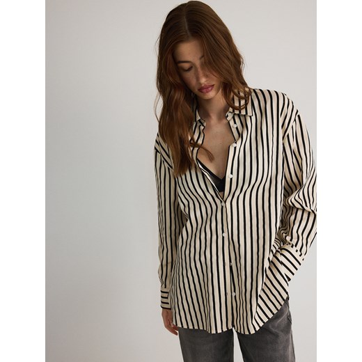 Reserved - Bawełniana koszula w paski - beżowy ze sklepu Reserved w kategorii Koszule damskie - zdjęcie 178279748