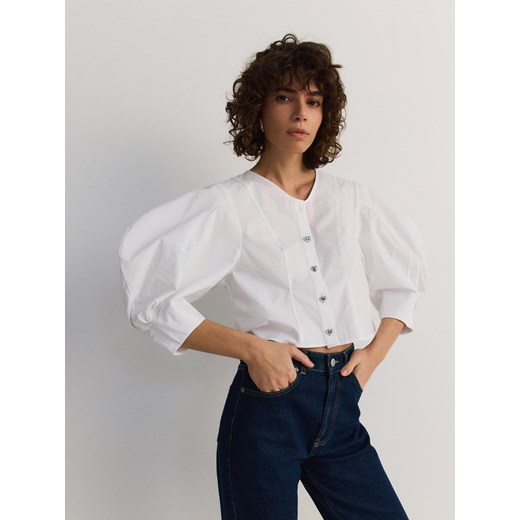 Reserved - Bawełniana koszula z ozdobnymi guzikami - biały Reserved L Reserved