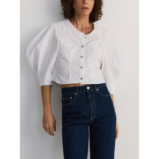 Reserved - Bawełniana koszula z ozdobnymi guzikami - biały Reserved L Reserved