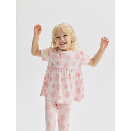 Reserved - Bawełniany t-shirt w kwiaty - pastelowy róż Reserved 80 (9-12 m.) Reserved