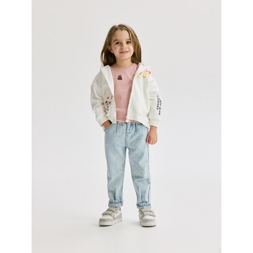 Reserved - Prążkowany t-shirt z haftem - pastelowy róż Reserved 110 (4-5 lat) Reserved