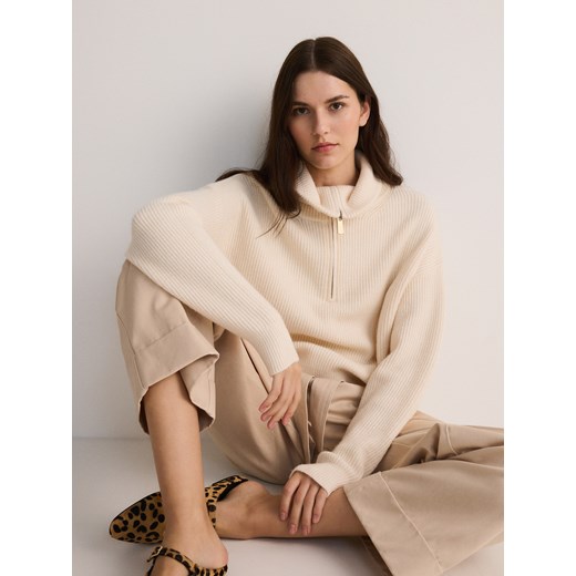 Reserved - Sweter z rozpinanym golfem - kremowy ze sklepu Reserved w kategorii Swetry damskie - zdjęcie 178282518