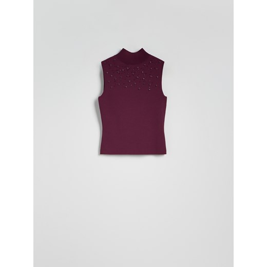 Reserved - Top z aplikacją przy dekolcie - mahoniowy Reserved L Reserved