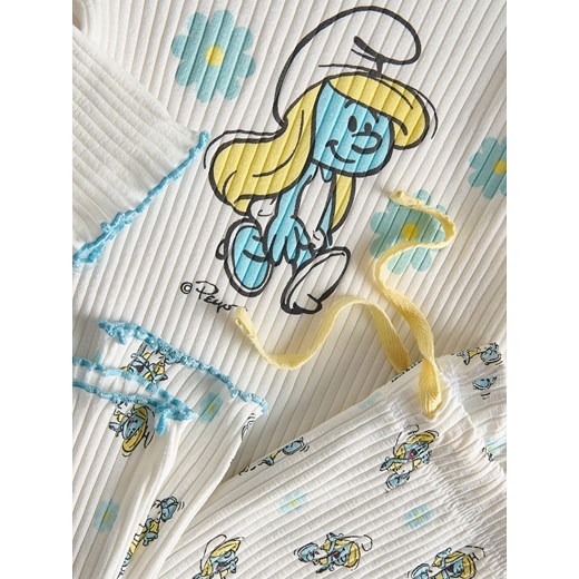 Reserved - Dwuczęściowa piżama Smerfy - złamana biel Reserved 5-2 lata) Reserved