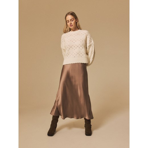 Reserved - Sweter w ażurowy wzór - kremowy ze sklepu Reserved w kategorii Swetry damskie - zdjęcie 178287187