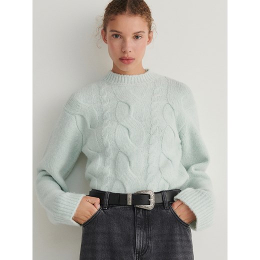 Reserved - Sweter z warkoczowym splotem - jasnozielony Reserved S okazja Reserved
