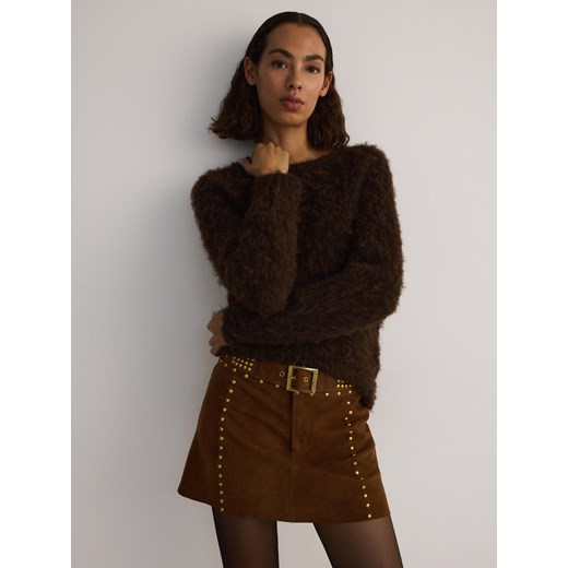 Reserved - Zamszowa spódnica mini - brązowy Reserved S promocja Reserved