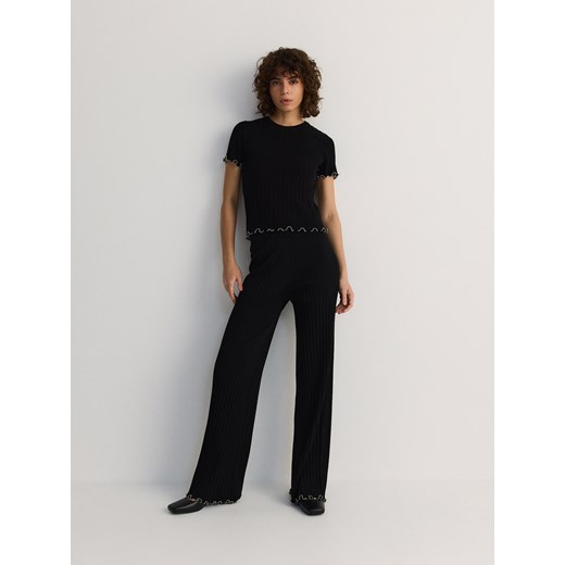 Bluzka damska Reserved z krótkim rękawem z okrągłym dekoltem z poliamidu 