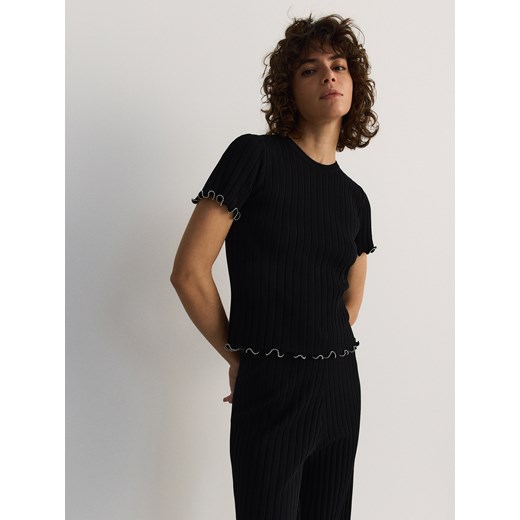 Bluzka damska Reserved z poliamidu z okrągłym dekoltem z krótkim rękawem 