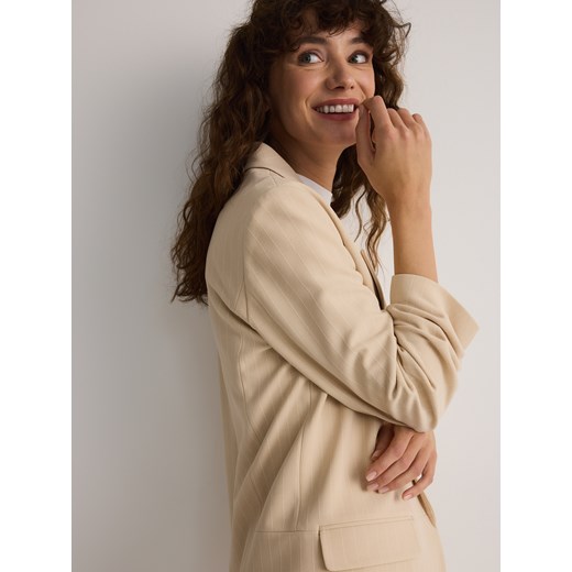 Reserved - Marynarka z marszczonymi rękawami - kremowy Reserved M Reserved