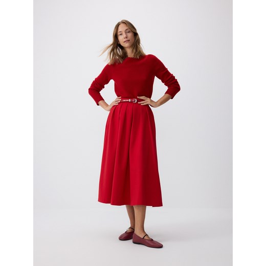 Reserved - Spódnica midi z zakładkami - czerwony ze sklepu Reserved w kategorii Spódnice - zdjęcie 178295278