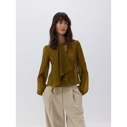 Reserved - Bluzka z ozdobnym wiązaniem - oliwkowy Reserved XS wyprzedaż Reserved