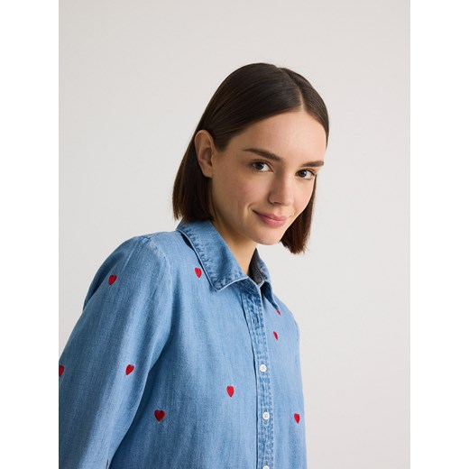 Reserved - Jeansowa koszula w serca - niebieski Reserved M Reserved