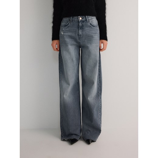 Reserved - Jeansy wide leg z przetarciami - niebieski Reserved 44 Reserved