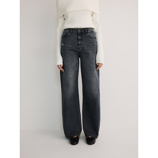 Reserved - Jeansy wide leg z przetarciami - czarny ze sklepu Reserved w kategorii Jeansy damskie - zdjęcie 178298795